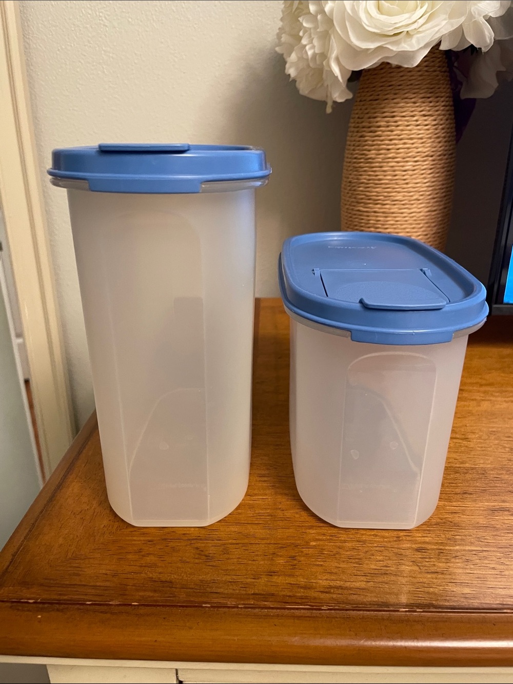Tupperware Set of 2 Modular Mates Oval Food Storage Containers Blue Pour Lids